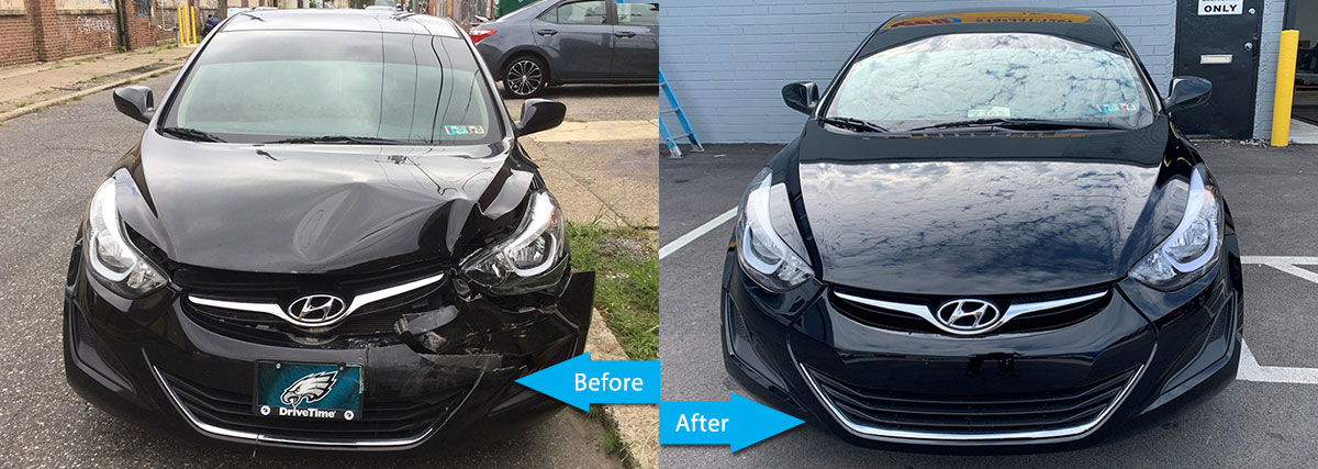 Honda Elantra Black before and after repair