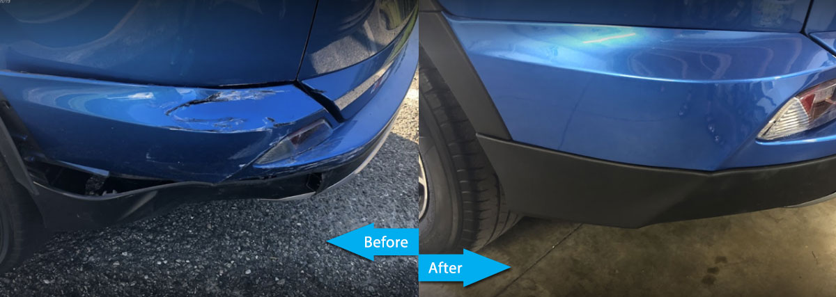 SUV Blue before and after repair